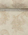 Pure Linen Foliage Embroidered Fabric White/Sand [LNE-STY3]