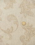 Pure Linen Foliage Embroidered Fabric White/Sand [LNE-STY3]