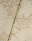 Pure Linen Foliage Embroidered Fabric White/Sand [LNE-STY3]