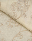 Pure Linen Foliage Embroidered Fabric White/Sand [LNE-STY3]