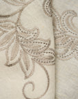 Pure Linen Foliage Embroidered Fabric Ivory/Natural [LNE-STY3]